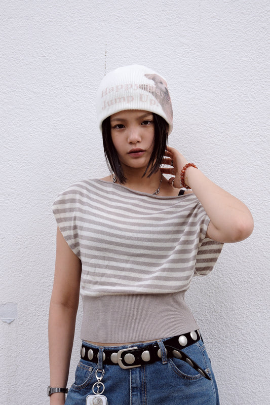 Stripe Mesh Off Shoulder (beige)