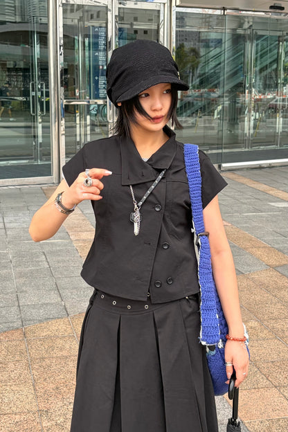 Mock Neck Button Jacket (black)
