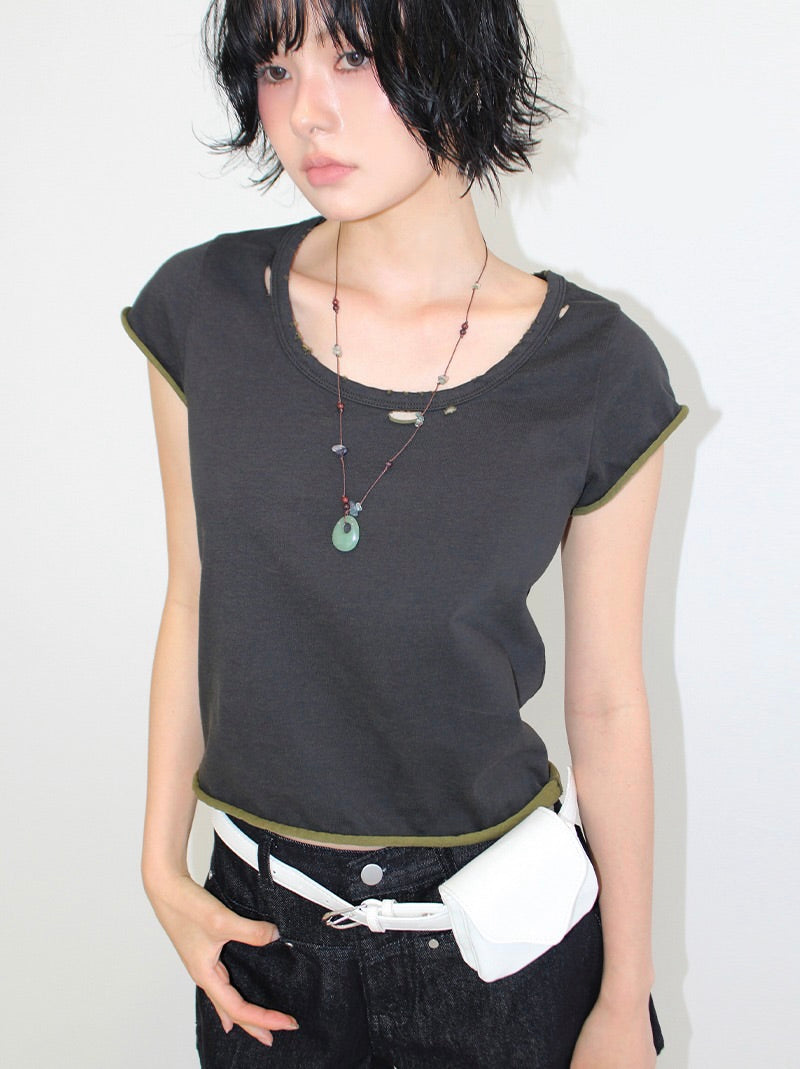 Damage Color-block Tee (4colors)