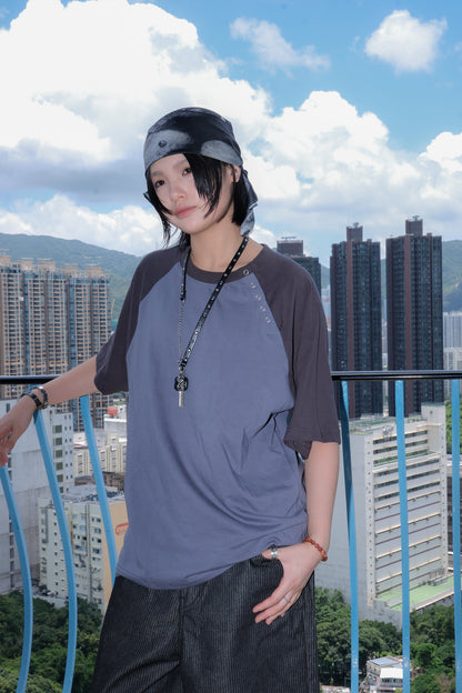 Button Raglan Tee (navy)