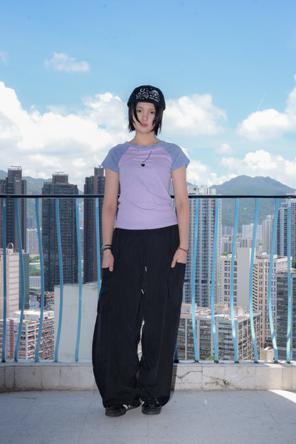 Curved Pocket Nylon Pants (black)