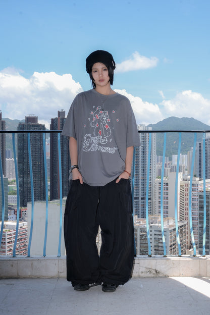 Curved Pocket Nylon Pants (black)