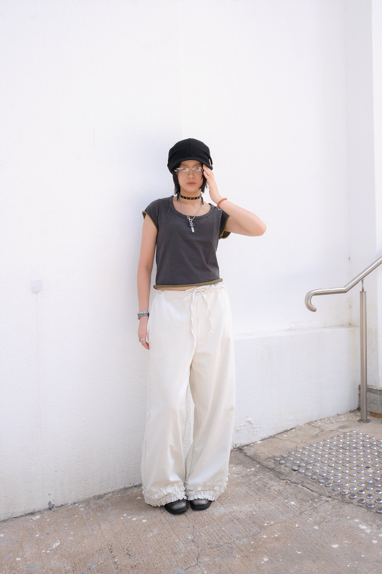 Double Frill Wide Pants (ivory)