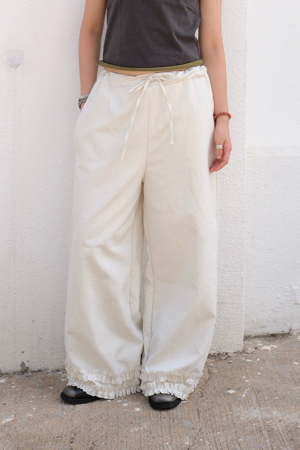 Double Frill Wide Pants (ivory)