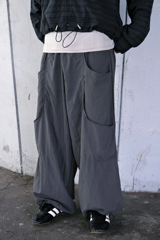 Curved Pocket Nylon Pants (charcoal)