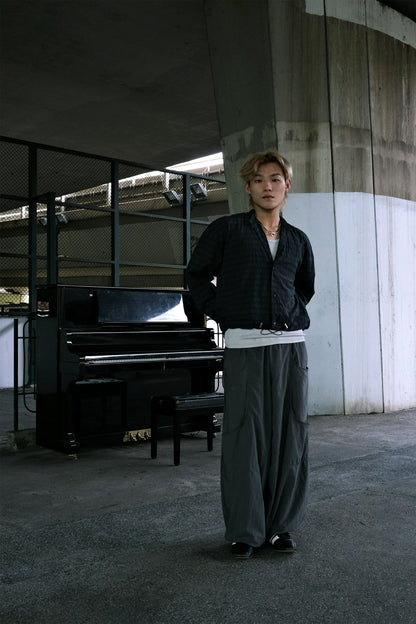 Curved Pocket Nylon Pants (charcoal)