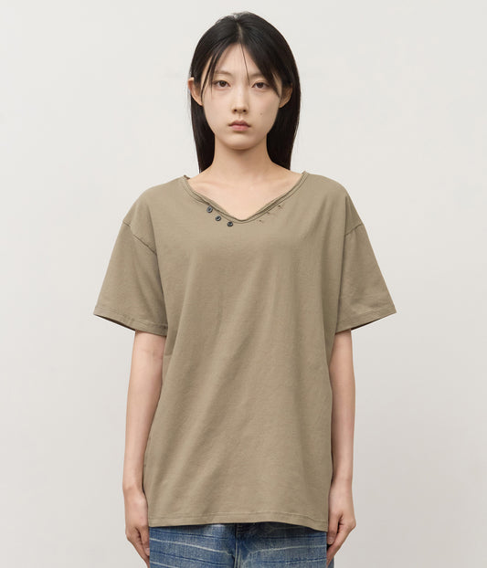 Washed V-neck Henley (3colors)