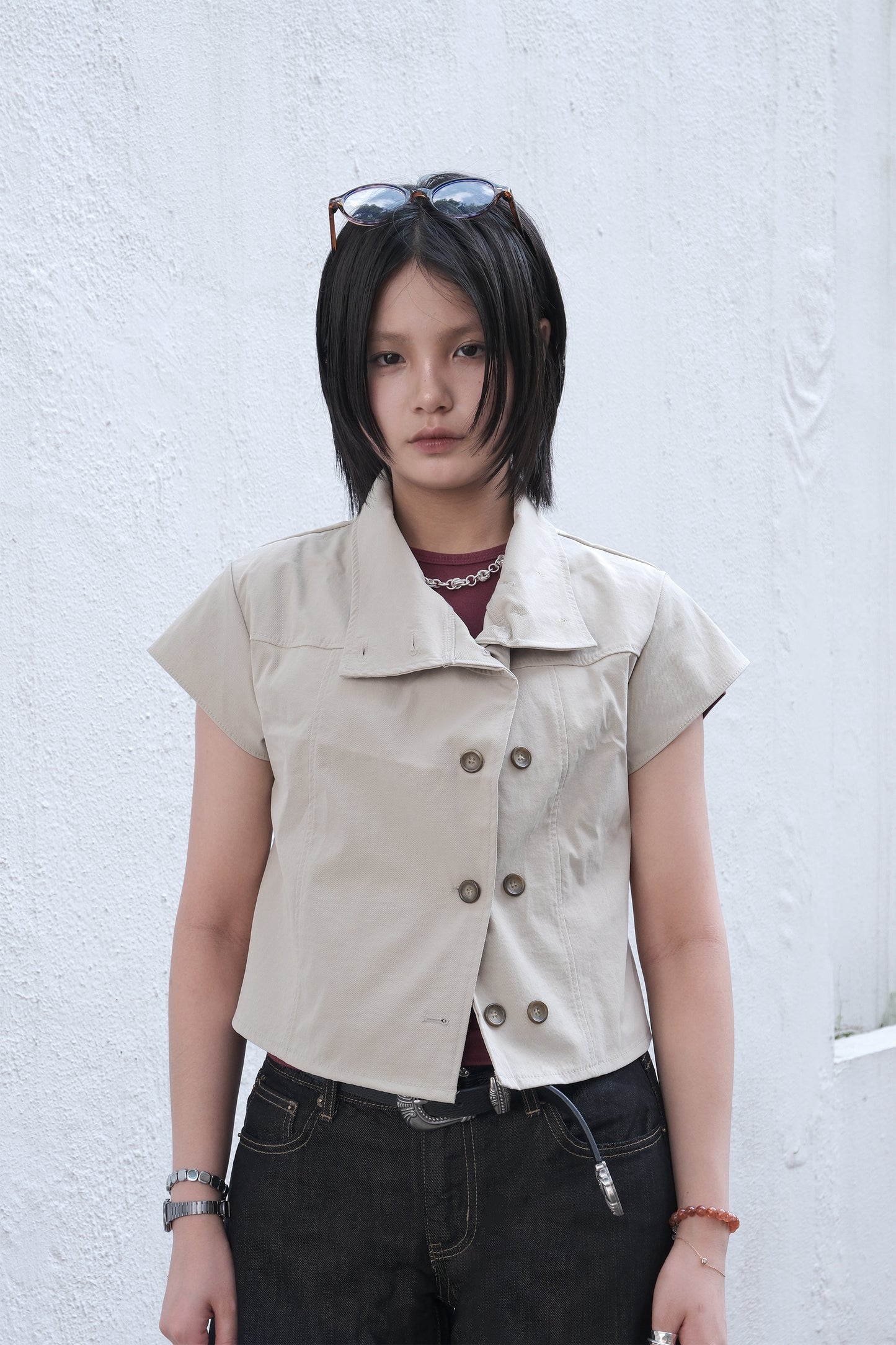 Mock Neck Button Jacket (black)