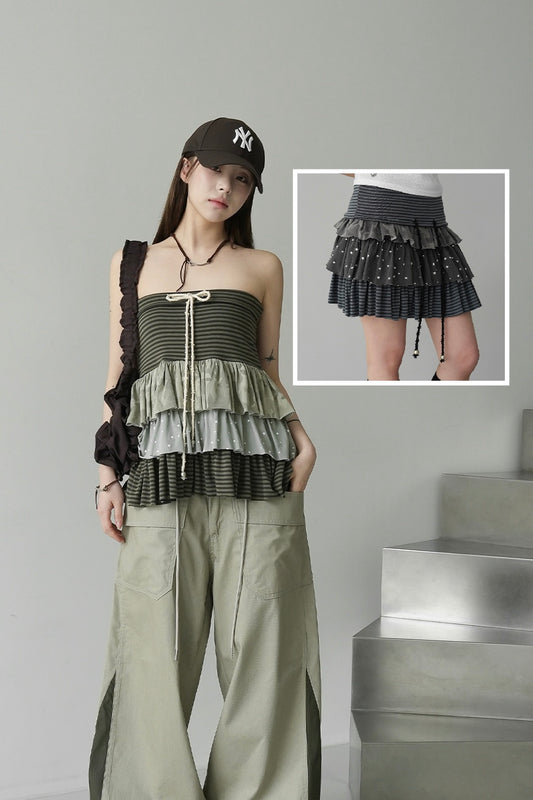 [Two Way] Brill Striped Top & Skirt