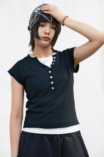 Mesh V-neck Henley (2colors)