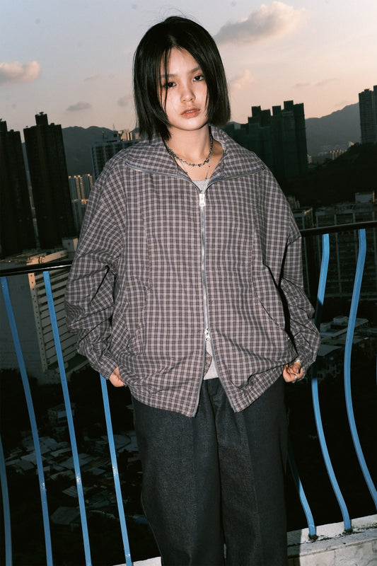 Checker Zip Up Shacket