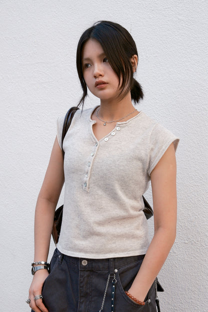 Mesh V-neck Henley (2colors)