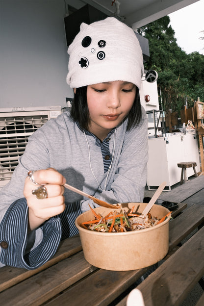 Button Beanie (Ivory)