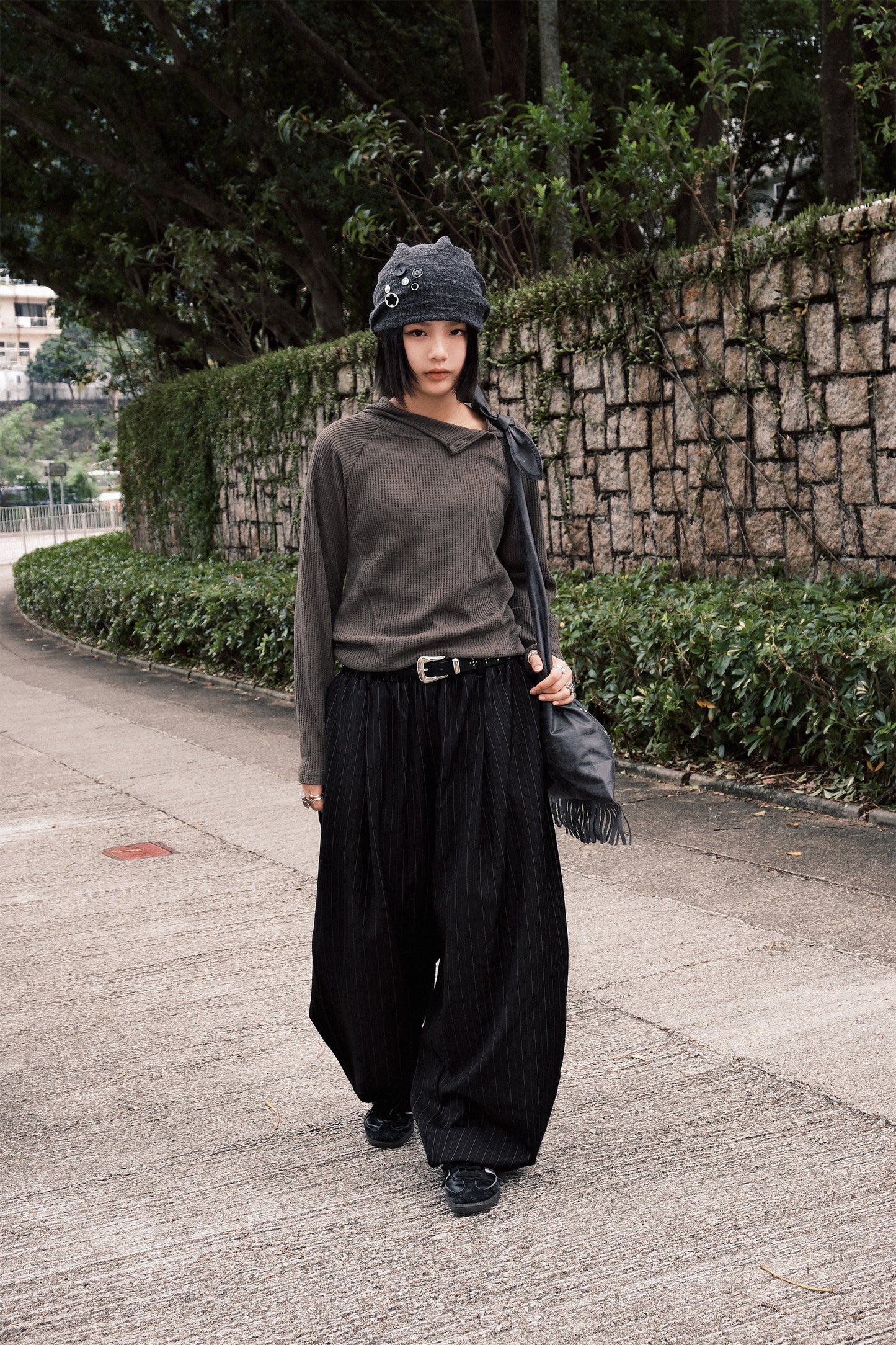 Oblique Button Waffle Hood (5colors)