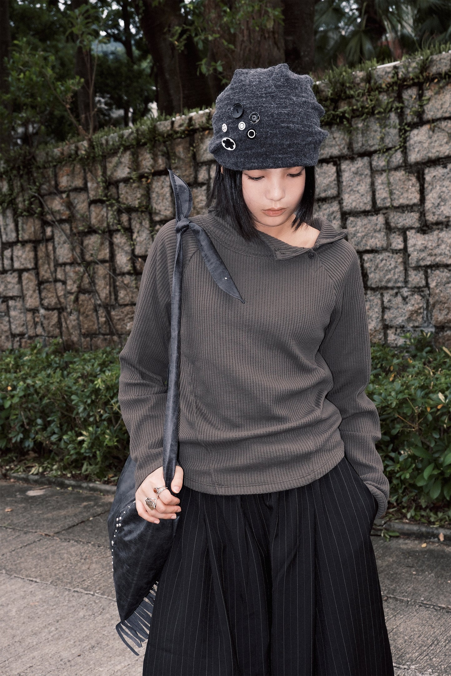 Oblique Button Waffle Hood (5colors)