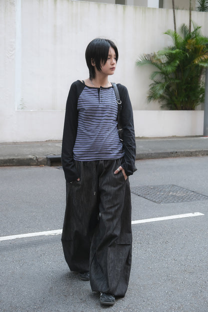 Striped Button Raglan (purple)