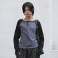 Striped Button Raglan (black)