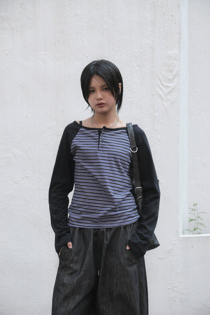 Striped Button Raglan (purple)