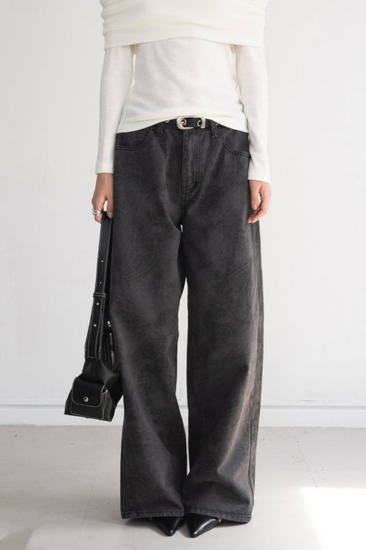 Paisley Wide Jeans (Charcoal)