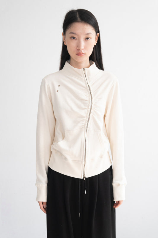 Eyelet Shirring Zip Up