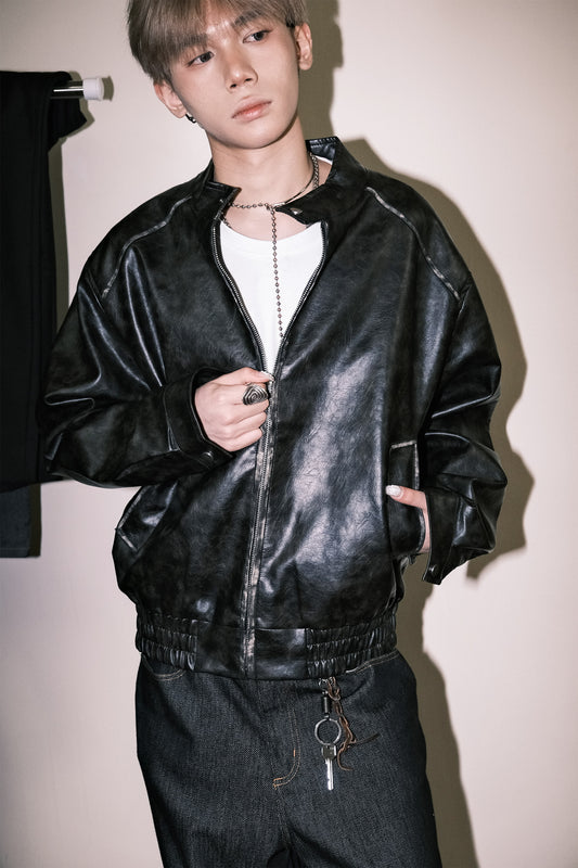 Brushed Leather Motor Jacket (2colors)