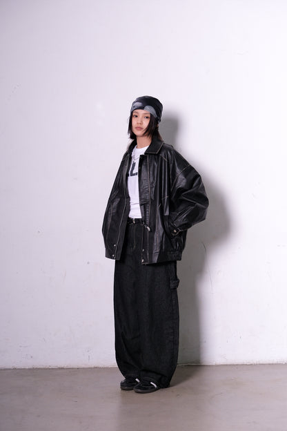 Retro Brushed Leather Jacket (black)