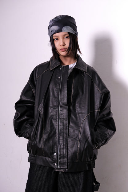 Retro Brushed Leather Jacket (black)