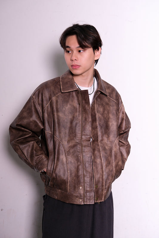 Retro Brushed Leather Jacket (brown)