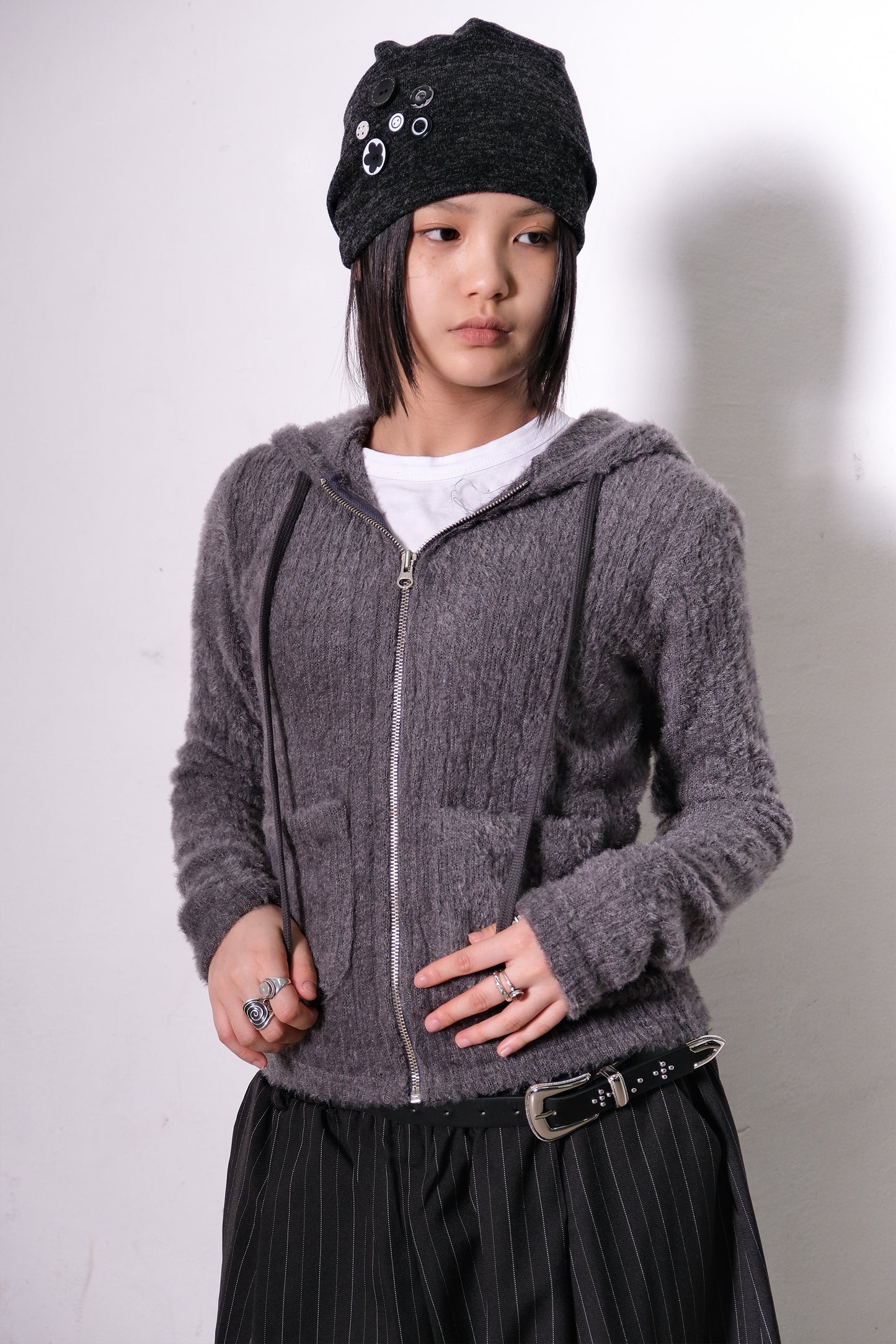Button Beanie (Charcoal)