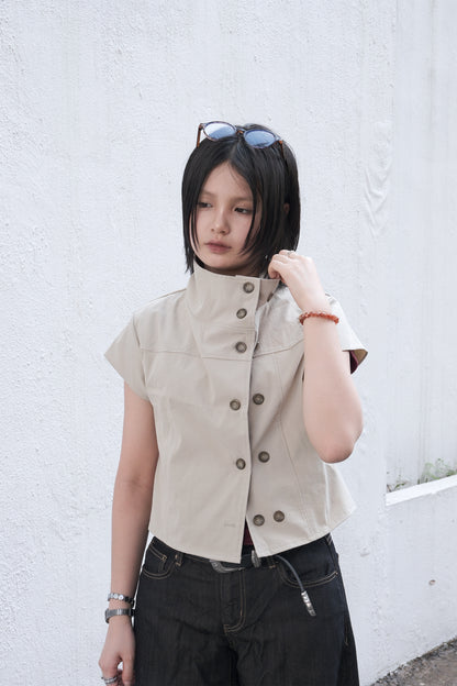 Mock Neck Button Jacket (black)