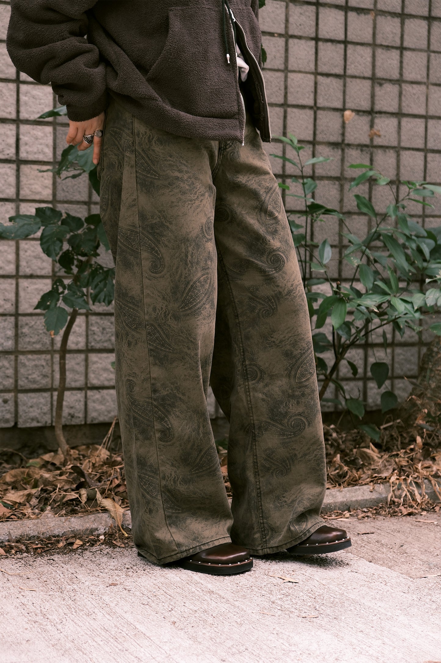 Paisley Wide Jeans (Khaki)