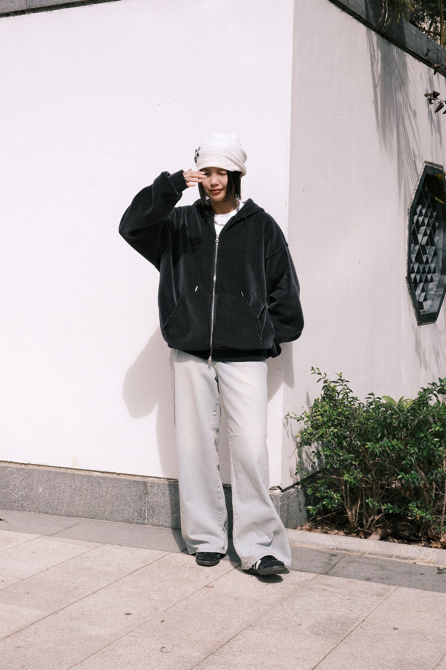 Velour Hooded Zip Up