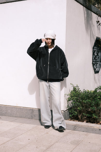 Velour Hooded Zip Up