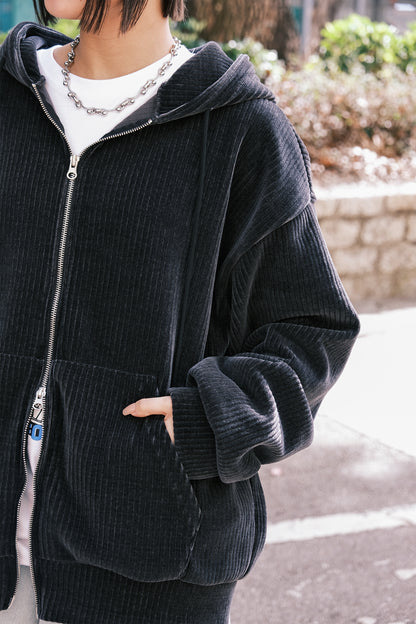 Velour Hooded Zip Up