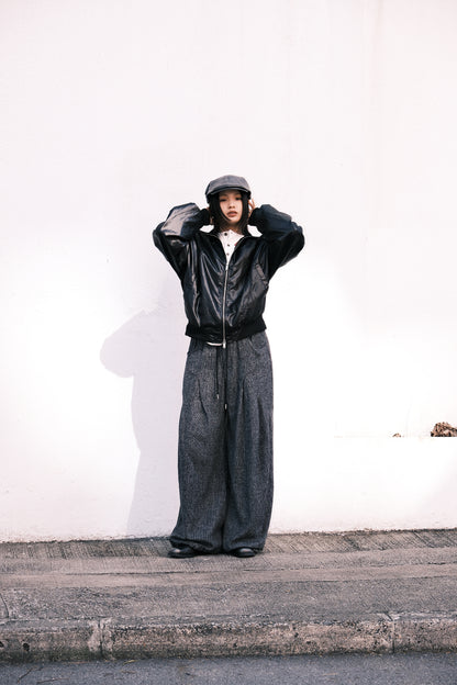 Ribbed Collar Glossy Jacket (3colors)