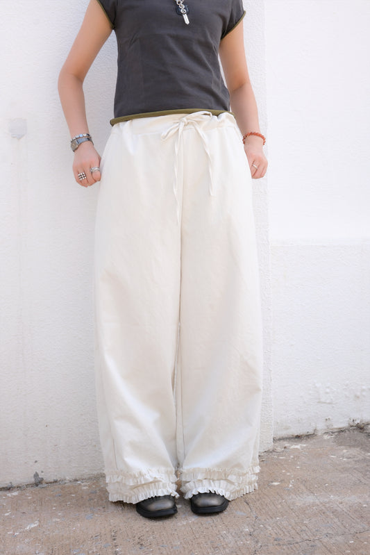 Double Frill Wide Pants (ivory)