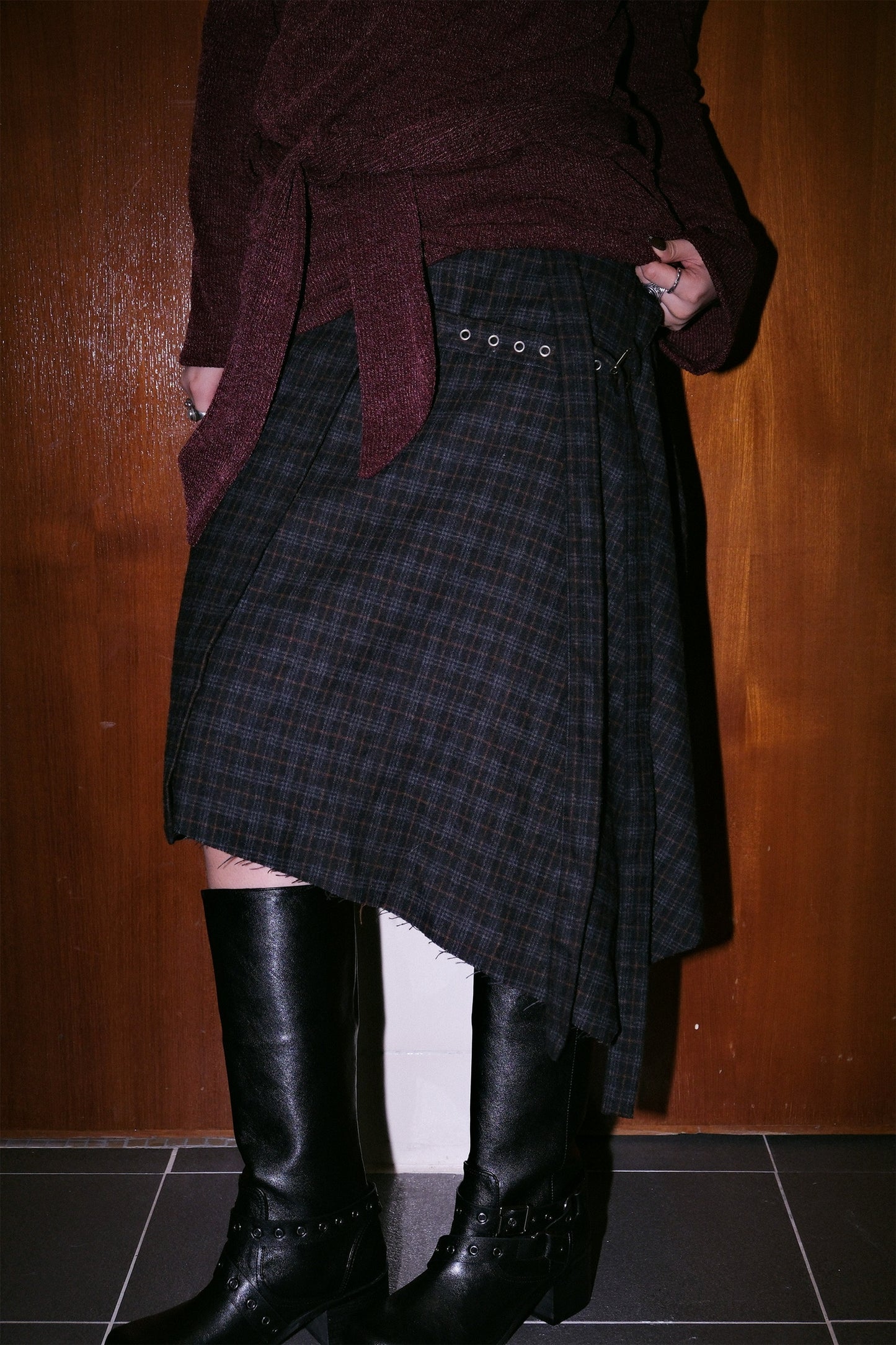 Wool Checker Buckle Skirt