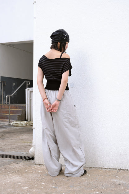Curved Pocket Nylon Pants (brown)
