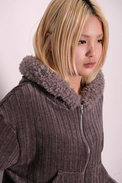 Fluffy Hood Zip Up