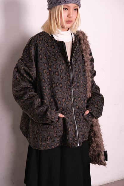 Leopard Mohair Zip Up