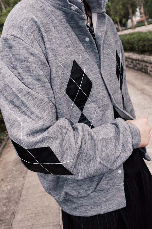 Patched Dia Cardigan (Grey)