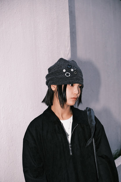 Button Beanie (Ivory)