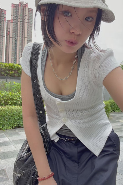 Mesh Button Cardigan (grey)