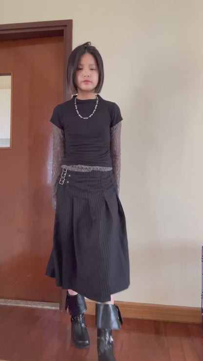 Stripe Buckle Wrap Skirt