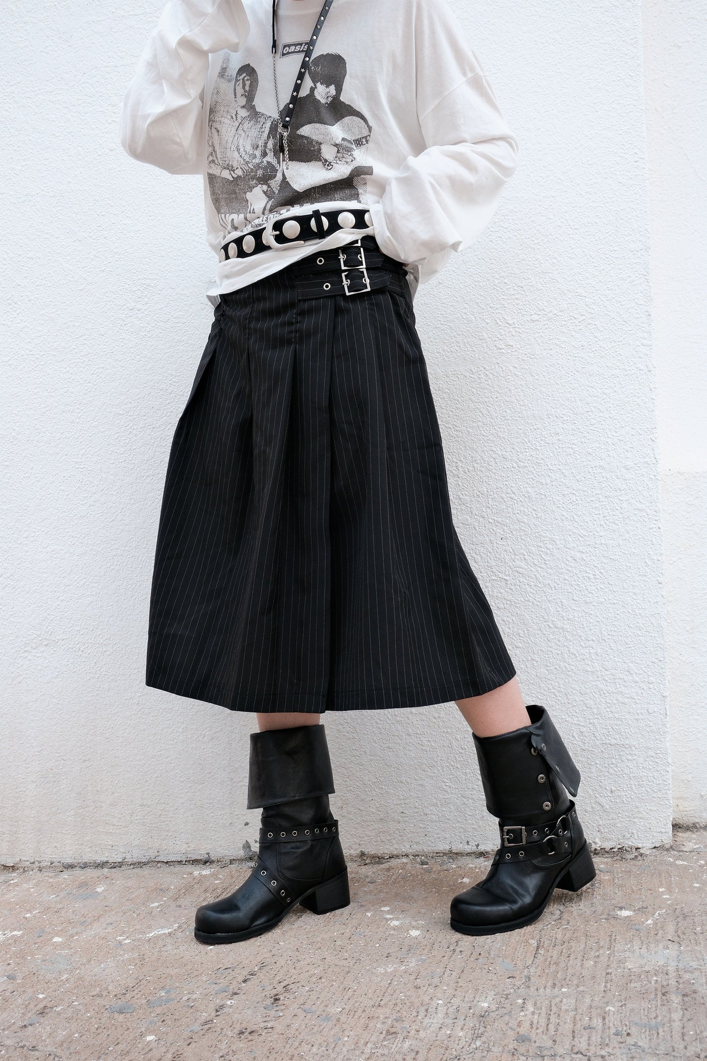 Stripe Buckle Wrap Skirt