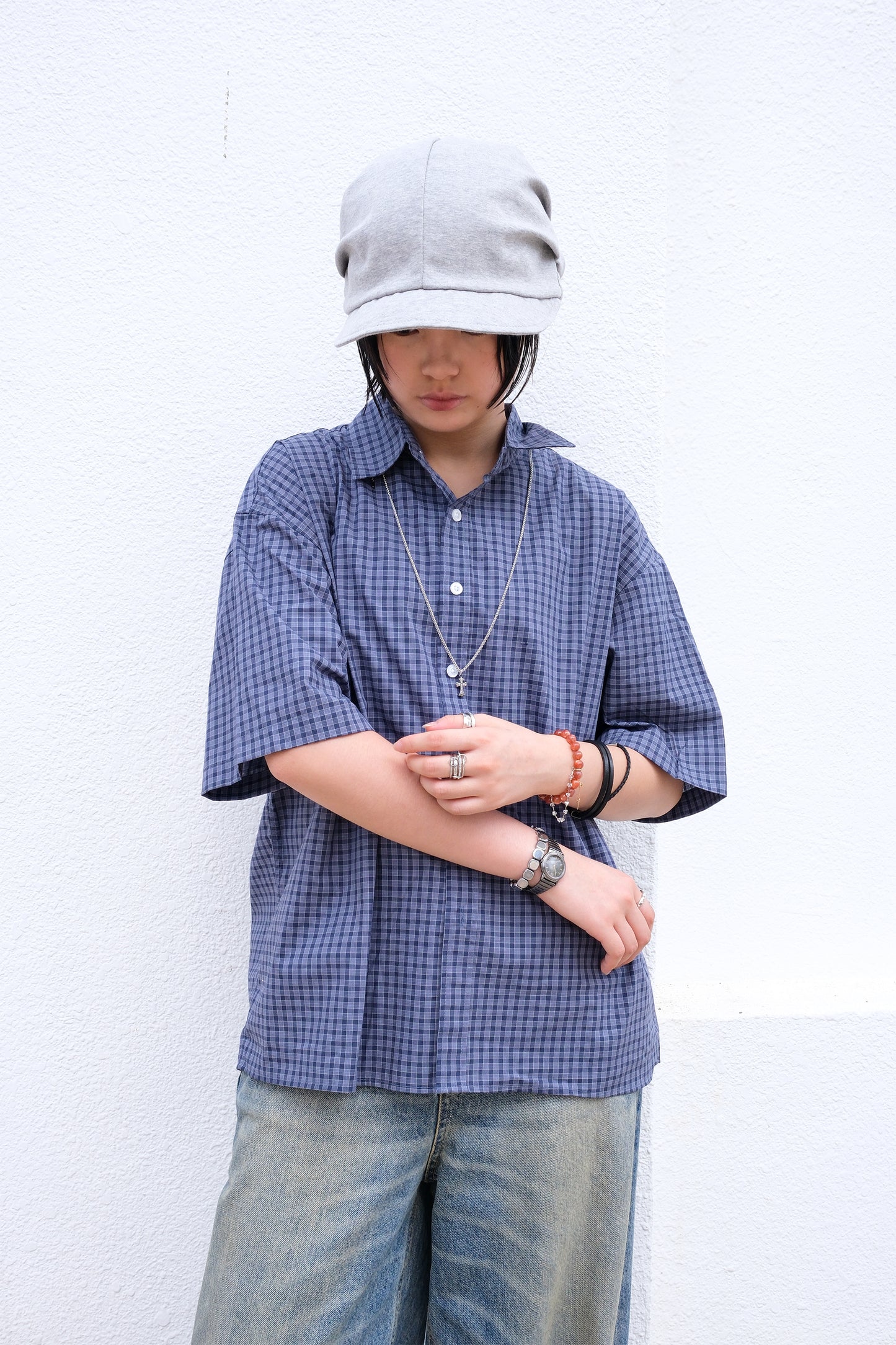 Pony Crop Checker Shirt (navy)