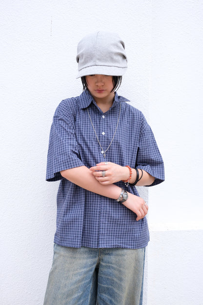 Pony Crop Checker Shirt (navy)