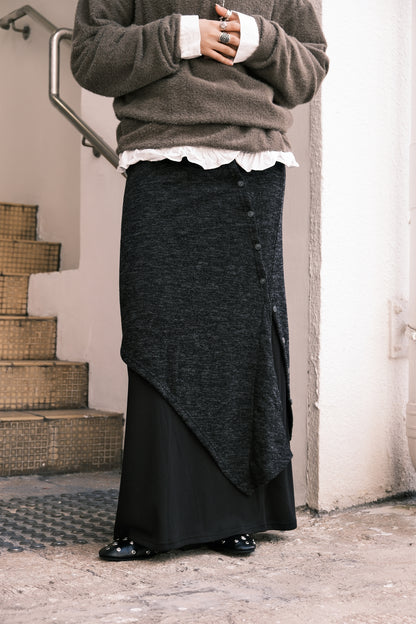 Button Layered Maxi Skirt (2colors)